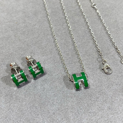 [Shinejoy]POP H GREEN NECKLACE SILVER AND GOLD