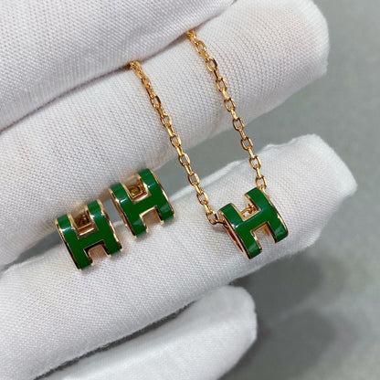 [Shinejoy]POP H GREEN NECKLACE SILVER AND GOLD