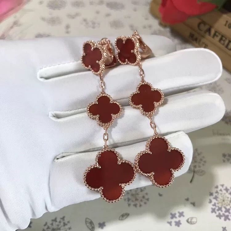 [Shinejoy]CLOVER 3 MOTIF CARNELIAN DROP EARRINGS