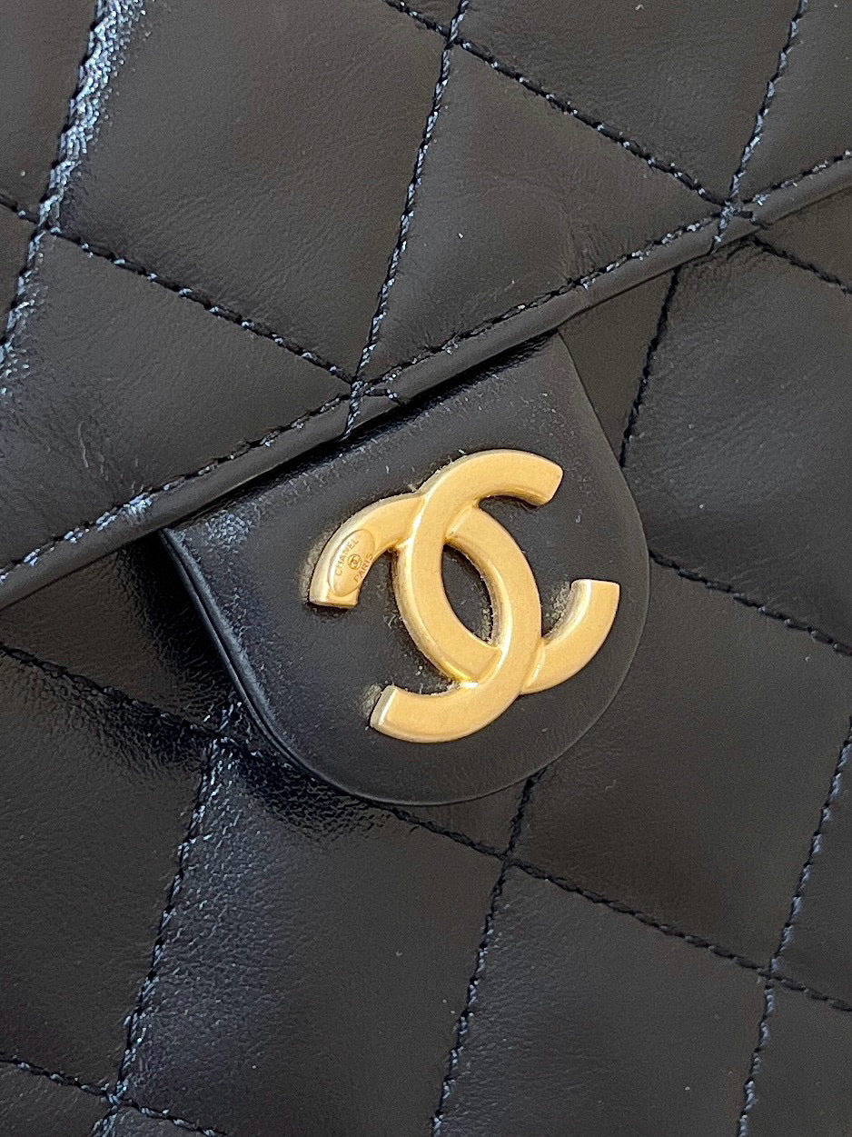 SAC À MAIN CC 25 EN CUIR DE VEAU GRAINÉ NOIR 40 QUINCAILLERIE DORÉE