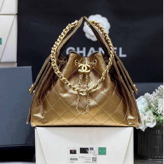 SAC À MAIN CHANEL 25 MOYEN EN CUIR DE VEAU MARRON DORÉ AVEC ACCASTILLAGE DORÉ