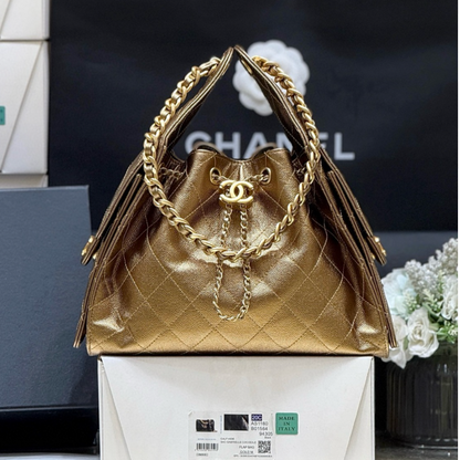 SAC À MAIN CHANEL 25 MOYEN EN CUIR DE VEAU MARRON DORÉ AVEC ACCASTILLAGE DORÉ