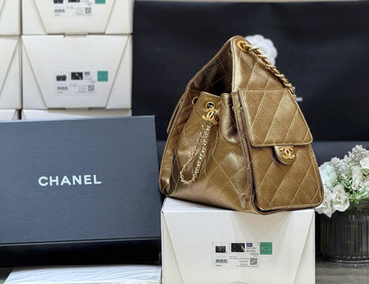 SAC À MAIN CHANEL 25 MOYEN EN CUIR DE VEAU MARRON DORÉ AVEC ACCASTILLAGE DORÉ
