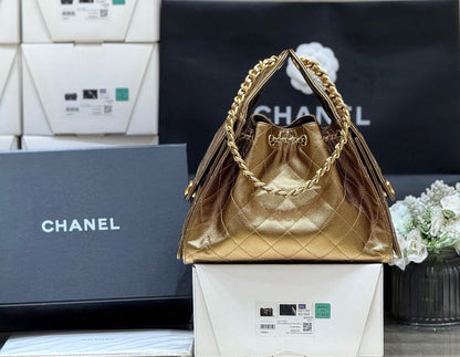 SAC À MAIN CHANEL 25 MOYEN EN CUIR DE VEAU MARRON DORÉ AVEC ACCASTILLAGE DORÉ