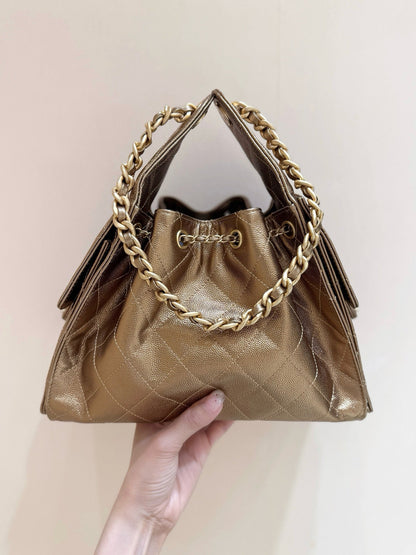 SAC À MAIN CHANEL 25 MOYEN EN CUIR DE VEAU MARRON DORÉ AVEC ACCASTILLAGE DORÉ