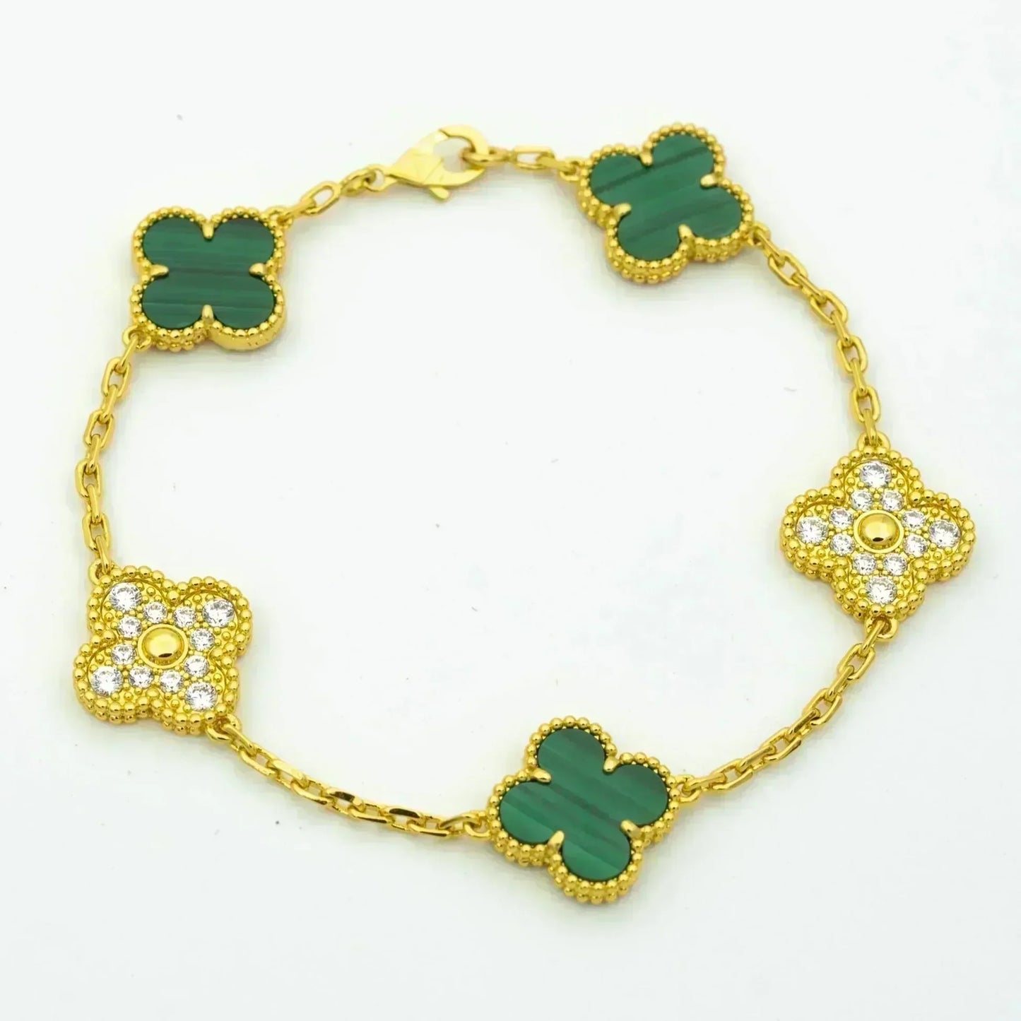 [Shinejoy] CLOVER 5 MOTIF MALACHITE BRACELET COLLECTION
