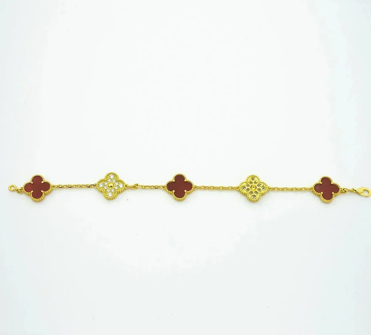 [Shinejoy] CLOVER 5 MOTIF RED CORNELIAN BRACELET COLLECTION