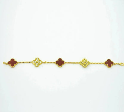 [Shinejoy] CLOVER 5 MOTIF RED CORNELIAN BRACELET COLLECTION
