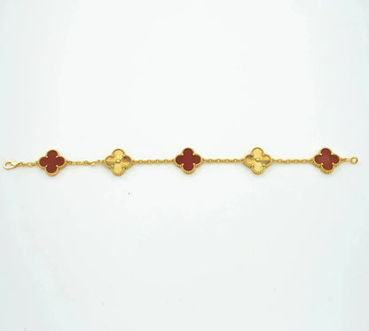 [Shinejoy] CLOVER 5 MOTIF RED CORNELIAN BRACELET COLLECTION
