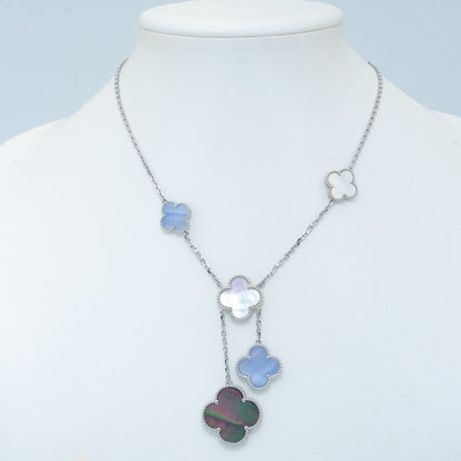 [Shinejoy]CLOVER MOP CHALCEDONY NECKLACE SILVER 6 MOTIF