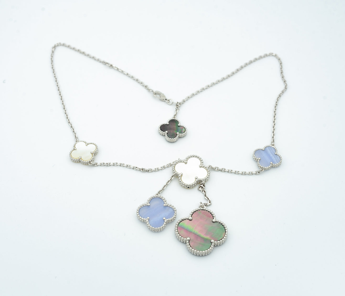 [Shinejoy]CLOVER MOP CHALCEDONY NECKLACE SILVER 6 MOTIF