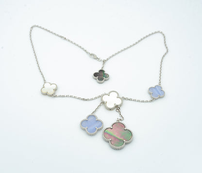 [Shinejoy]CLOVER MOP CHALCEDONY NECKLACE SILVER 6 MOTIF