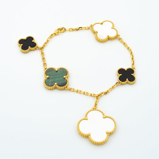 [Shinejoy]CLOVER BRACELET 5 MOTIFS ONYX MOP