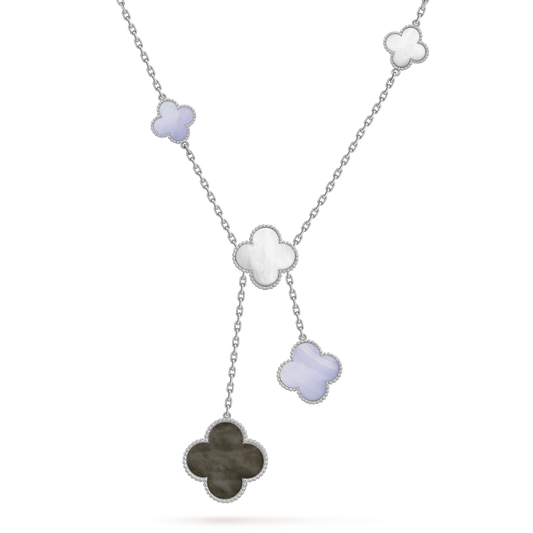 [Shinejoy]CLOVER MOP CHALCEDONY NECKLACE SILVER 6 MOTIF