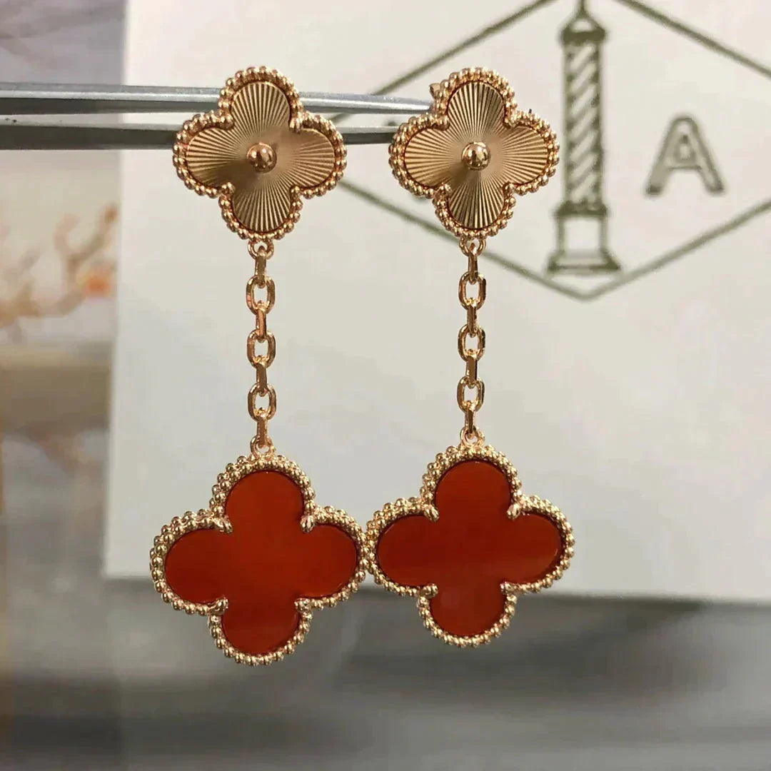 [Shinejoy]CLOVER 2 MOTIF  LASER CARNELIAN EARRINGS