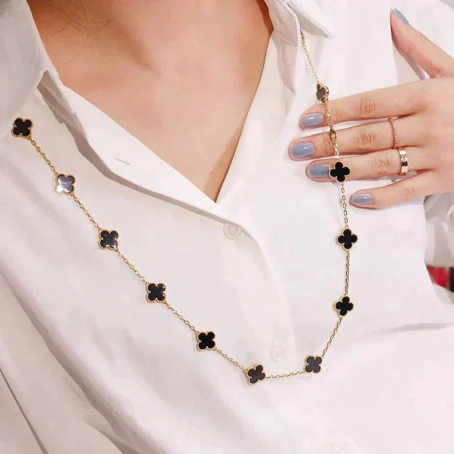 [Shinejoy]CLOVER 20 MOTIFS ONYX NECKLACE