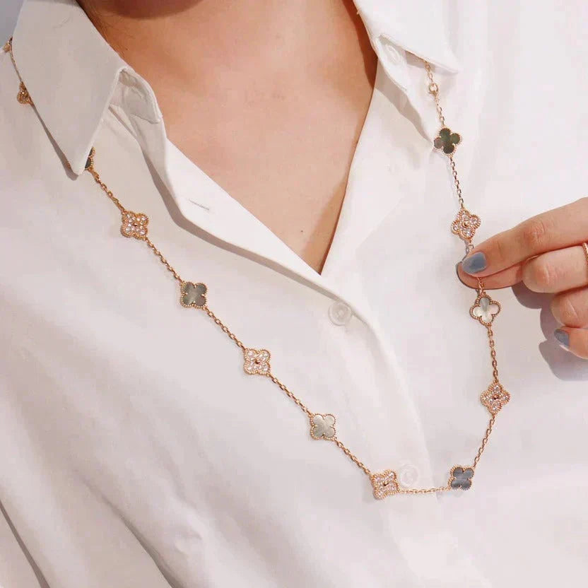 [Shinejoy]CLOVER 20 MOTIFS DARK MOP DIAMOND  NECKLACE
