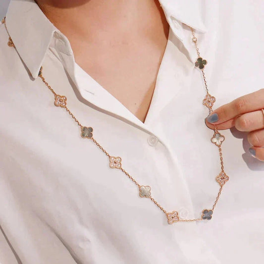 [Shinejoy]CLOVER 20 MOTIFS DARK MOP DIAMOND  NECKLACE