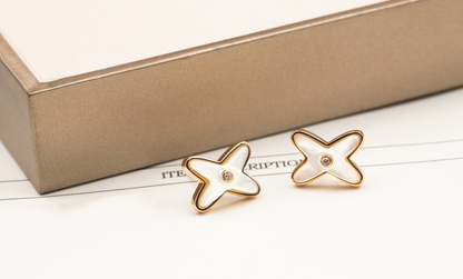 [Shinejoy]JEUX DE WHITE MOP Shinejoy GOLD DIAMOND EARRINGS