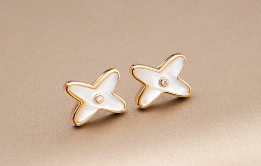 [Shinejoy]JEUX DE WHITE MOP Shinejoy GOLD DIAMOND EARRINGS