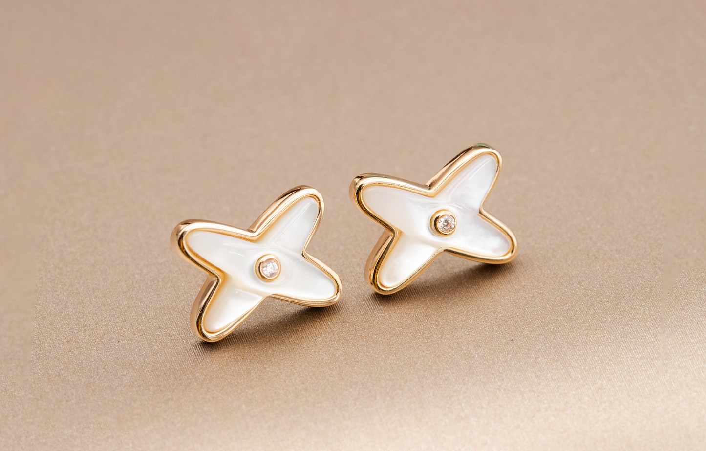 [Shinejoy]JEUX DE WHITE MOP PINK GOLD DIAMOND EARRINGS