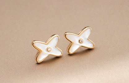 [Shinejoy]JEUX DE WHITE MOP PINK GOLD DIAMOND EARRINGS