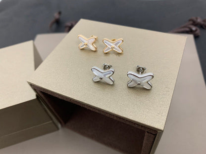 [Shinejoy]JEUX DE WHITE MOP SILVER DIAMOND EARRINGS