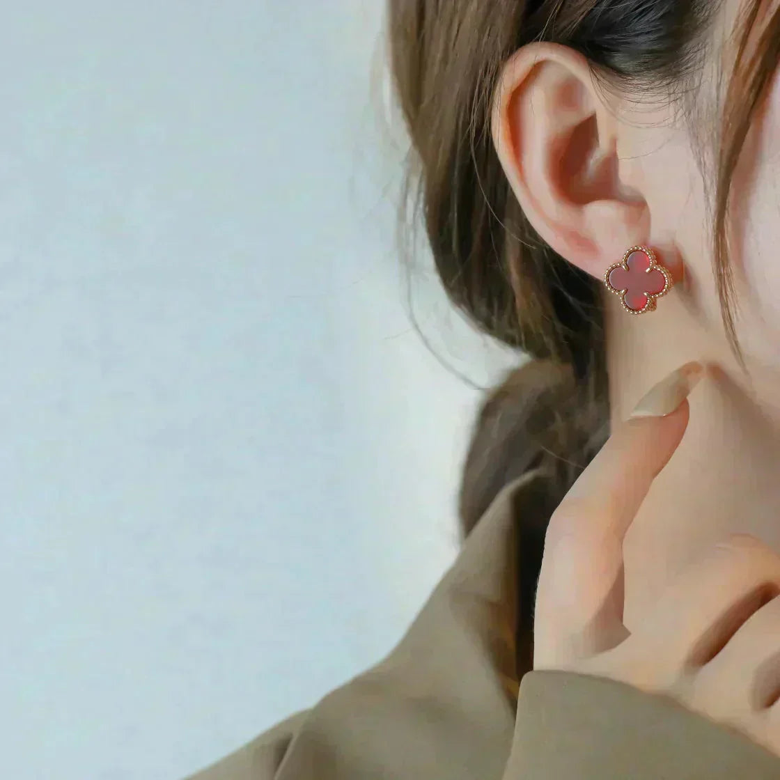 [Shinejoy]CLOVER MEDIUM 1 MOTIFS CARNELIAN  EARRINGS