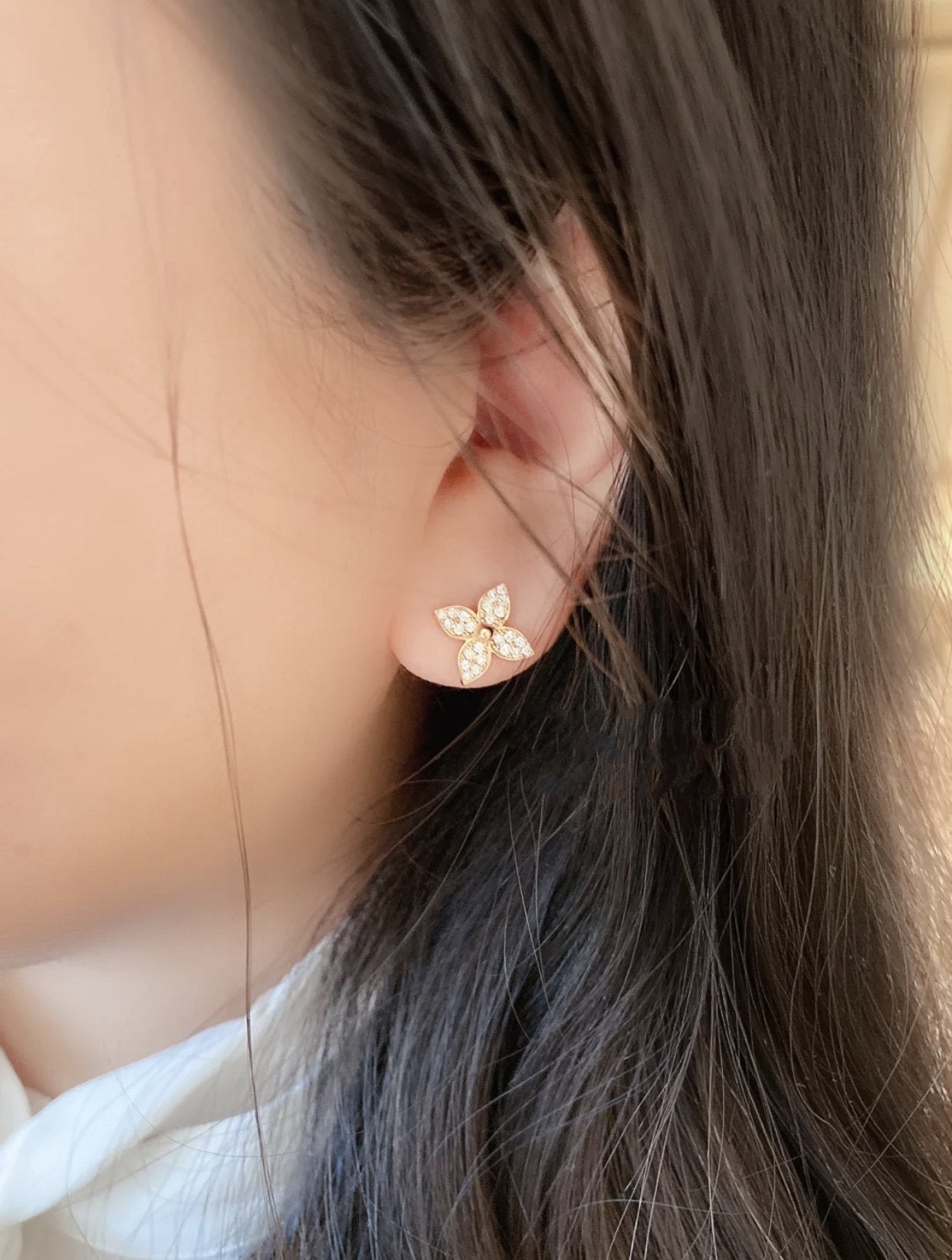 [Shinejoy]STAR BLOSSOM STUD EARRINGS PINK GOLD DIAMONDS