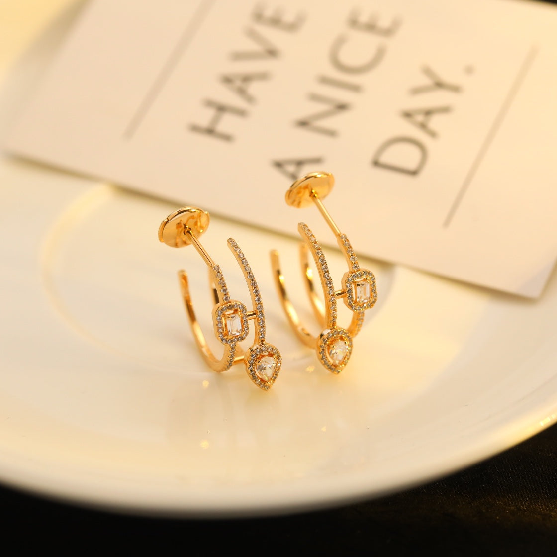 [Shinejoy]CREOLES MY TWIN 2 RANGS SILVER DIAMOND EARRINGS