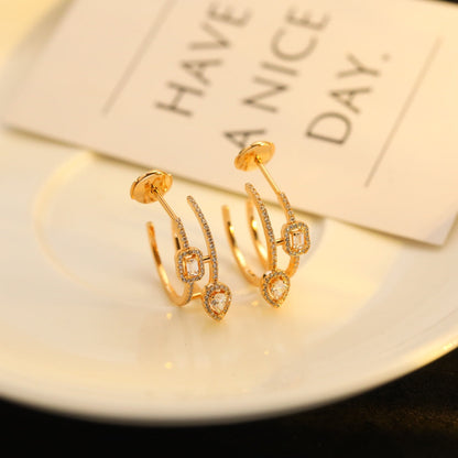 [Shinejoy]CREOLES MY TWIN 2 RANGS SILVER DIAMOND EARRINGS