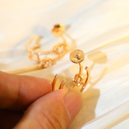 [Shinejoy]CREOLES MY TWIN 2 RANGS SILVER DIAMOND EARRINGS