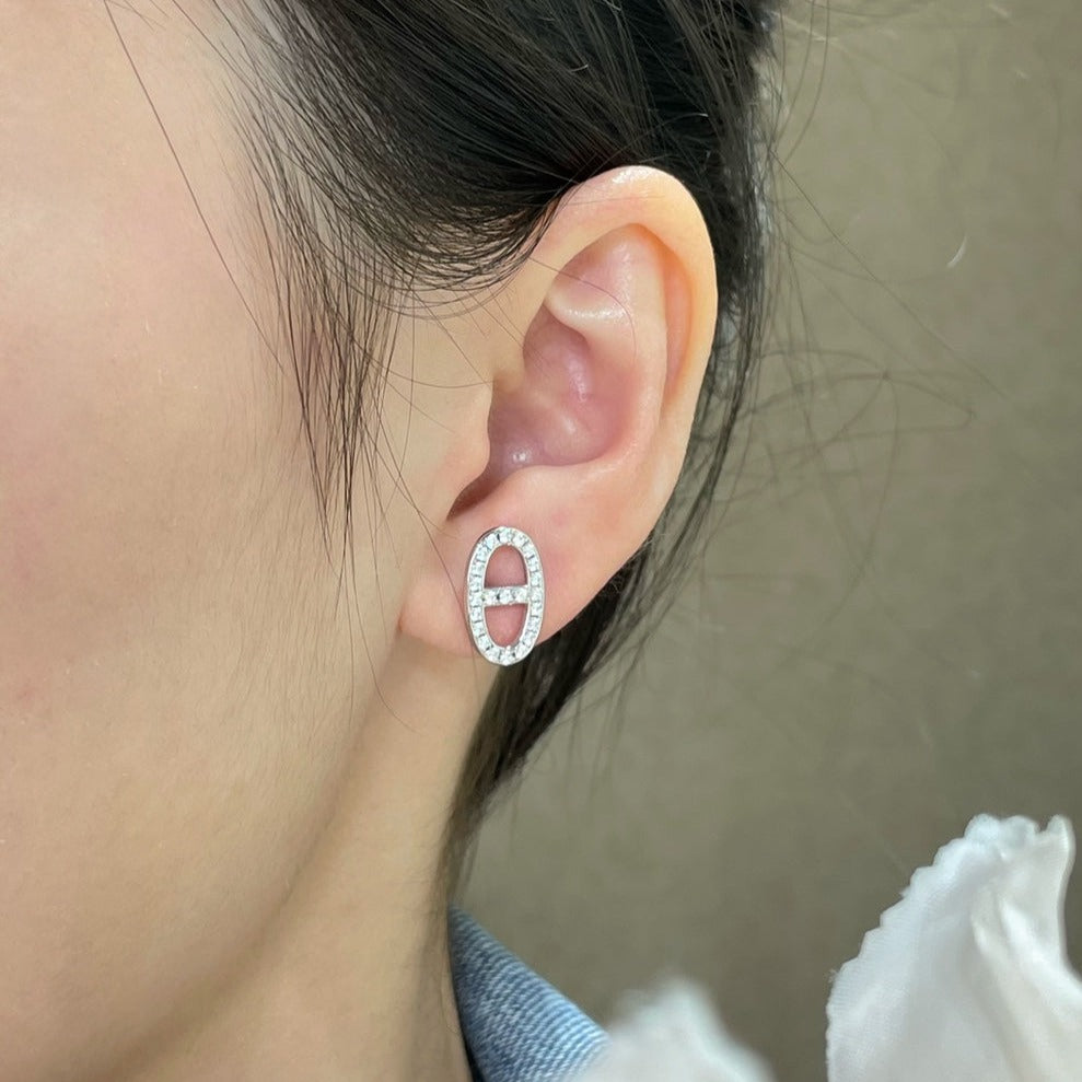 [Shinejoy]HM FULL DIAMOND PIG NOSE STUD EARRINGS
