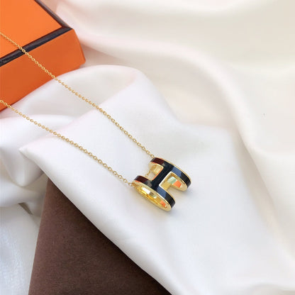 [Shinejoy]HM CLIC BLACK ENAMEL GOLD NECKLACE