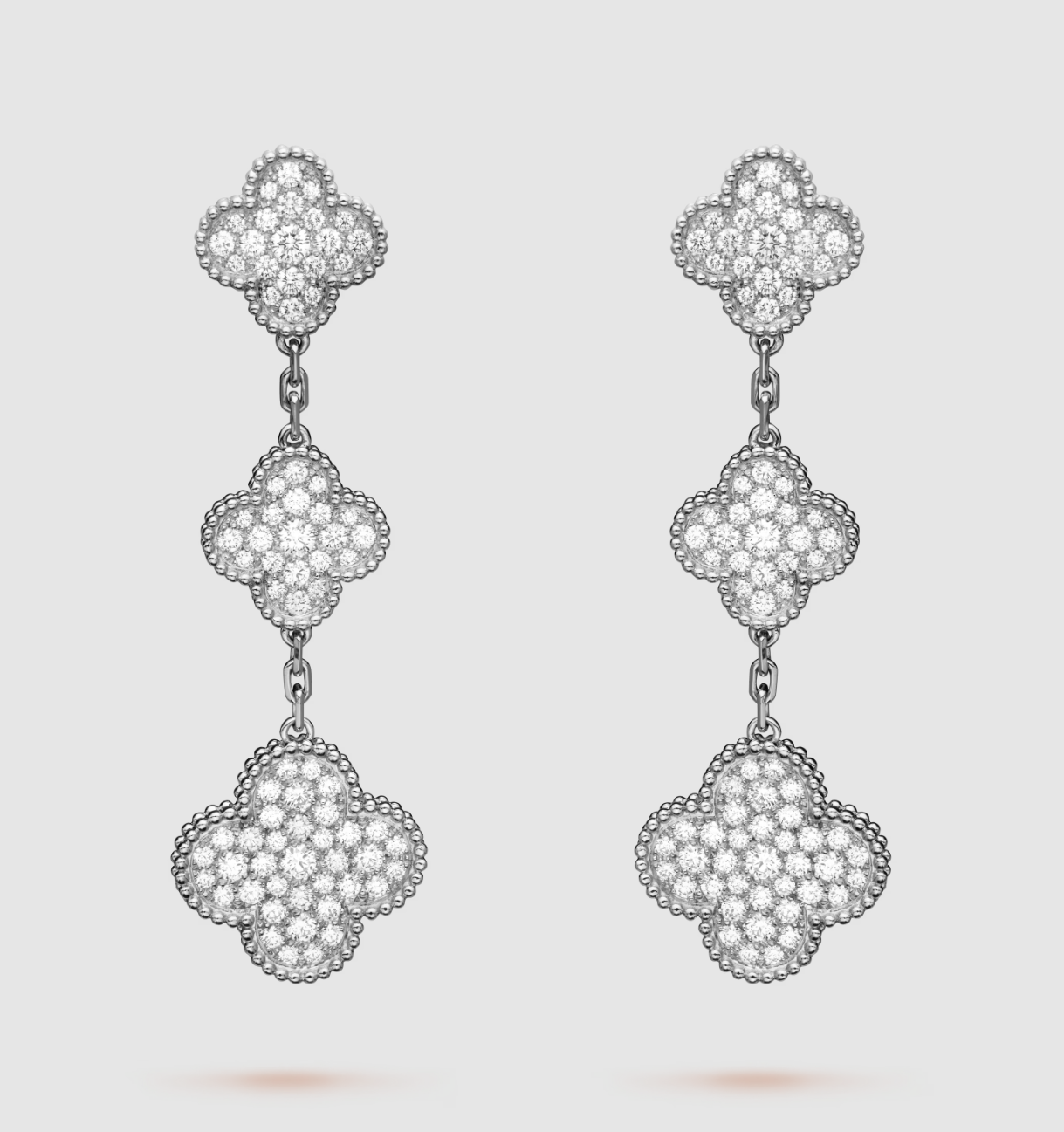 [Shinejoy]CLOVER 3 MOTIF DIAMOND SILVER DROP EARRINGS
