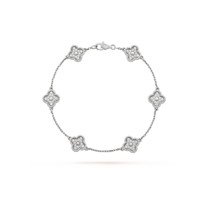 [Shinejoy]CLOVER 6 MOTIF SILVER DIAMOND BRACELET