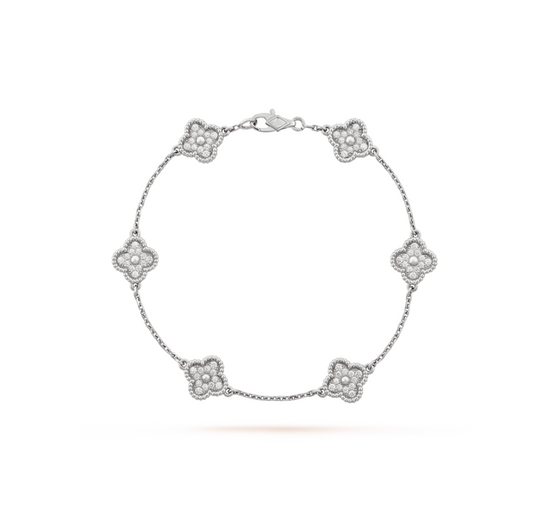 [Shinejoy]CLOVER 6 MOTIF SILVER DIAMOND BRACELET