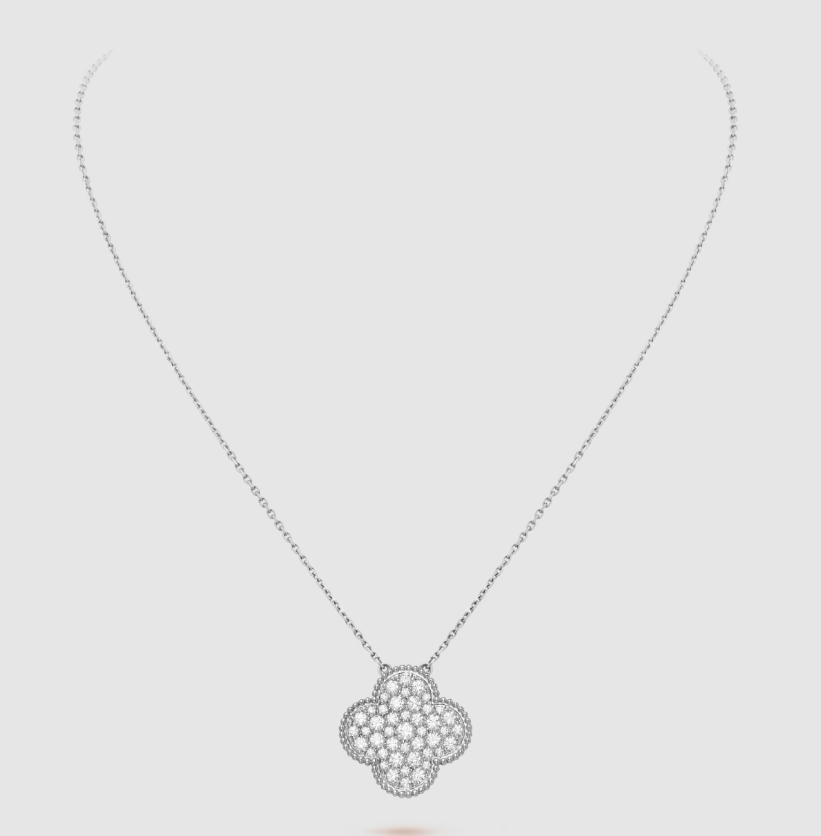 [Shinejoy]CLOVER 25MM LARGE PENDANT DIAMOND PAVED SILVER NECKLACE