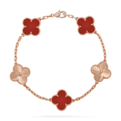 [Shinejoy] CLOVER 5 MOTIF RED CORNELIAN BRACELET COLLECTION