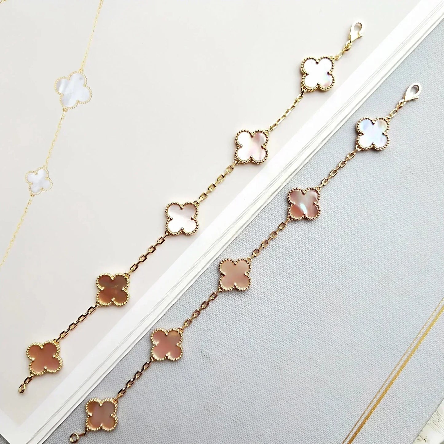 [Shinejoy] CLOVER 5 MOTIFS  PINK MOP BRACELET COLLECTION