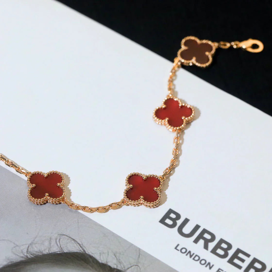 [Shinejoy] CLOVER 5 MOTIF RED CORNELIAN BRACELET COLLECTION