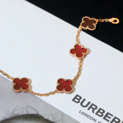 [Shinejoy] CLOVER 5 MOTIF RED CORNELIAN BRACELET COLLECTION