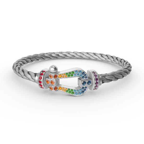 [Shinejoy]FORC LARGE HORSESHOE  COLORED DIAMOND BRACELET SILVER