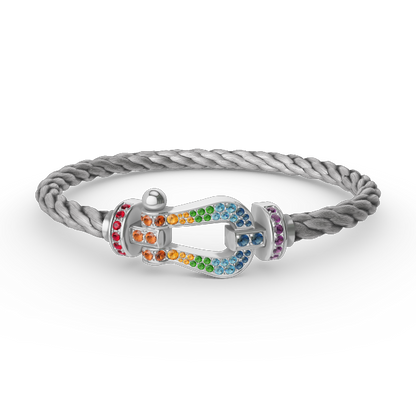 [Shinejoy]FORC LARGE HORSESHOE  COLORED DIAMOND BRACELET SILVER