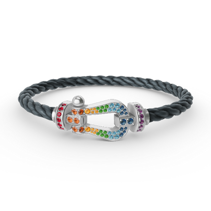 [Shinejoy]FORC LARGE HORSESHOE  COLORED DIAMOND BRACELET SILVER
