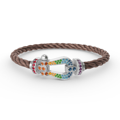 [Shinejoy]FORC LARGE HORSESHOE  COLORED DIAMOND BRACELET SILVER