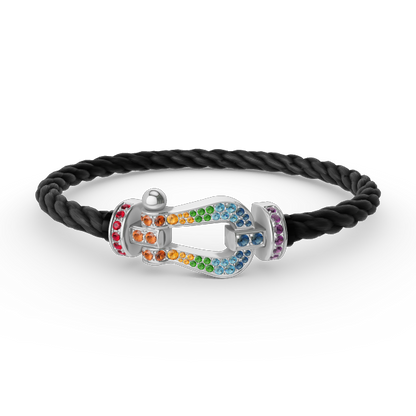 [Shinejoy]FORC LARGE HORSESHOE  COLORED DIAMOND BRACELET SILVER