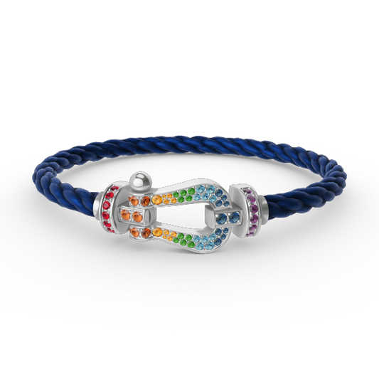 [Shinejoy]FORC LARGE HORSESHOE  COLORED DIAMOND BRACELET SILVER