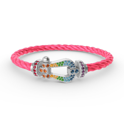 [Shinejoy]FORC LARGE HORSESHOE  COLORED DIAMOND BRACELET SILVER