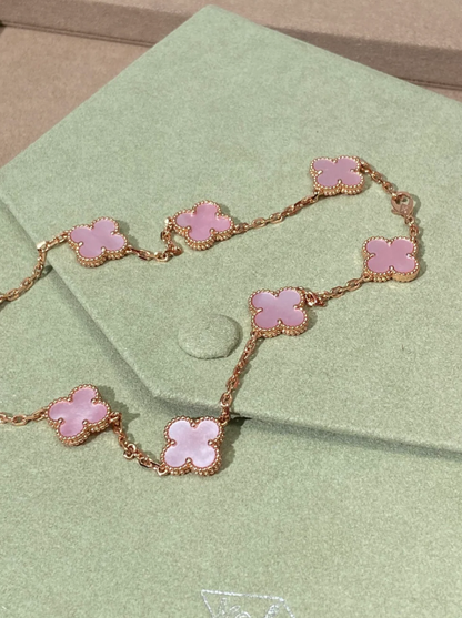 [Shinejoy Jewellery] Pink Necklace with Ten Clover Designs
